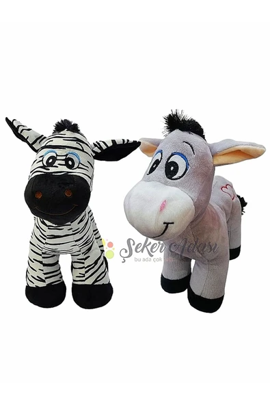 Şeker Adası Oyuncak Ikili 28 Cm Sevimli Peluş Eşek Ve Peluş Zebra - Uyku Ve Oyun Arkadaşı Hediyelik ürün görseli 1