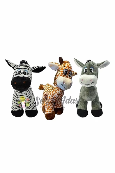 Şeker Adası Sevimli Peluş Eşek Zebra Zürafa Zuzu 28 Cm - 3 Lü Uyku Ve Oyun Arkadaşı Peluş Oyuncak Halley ürün görseli 1