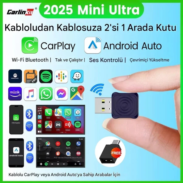 carlinkit Mini Ultra 5.0 Kablosuz CarPlay & Android Auto Adaptörü Tak Çalıştır 2in1 Dual WiFi Hızlı Bağlantı ürün görseli 1