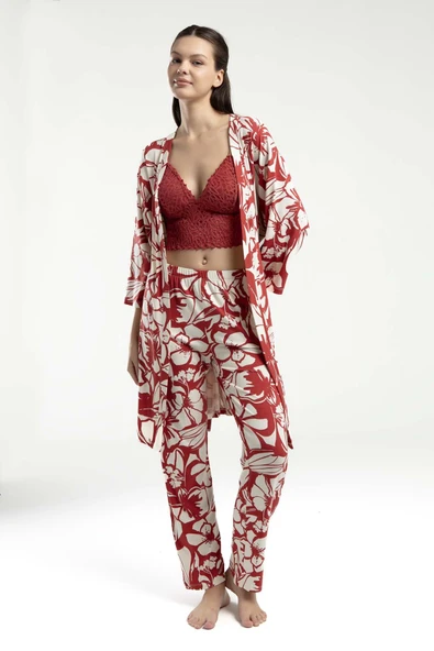 Arnetta Kadın Yarım Kol Sabahlıklı İnce Askılı Büstiyerli Pijama Takım ürün görseli 1