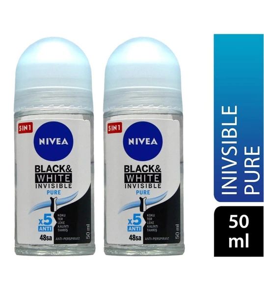 Nivea Kadın Roll On Deodorant Black&white Invisible Pure 48 Saat Anti-Perspirant Koruma 50ML ürün görseli 1