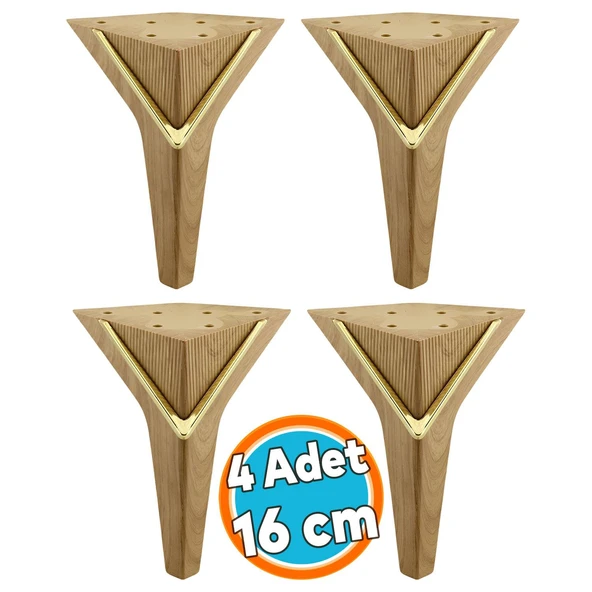 Mobilya Oturma Grubu Kanepe Sehpa Ünite Koltuk Ayağı Baza Ayakları 16 cm Açık Ceviz Gold (4 Adet) ürün görseli 1