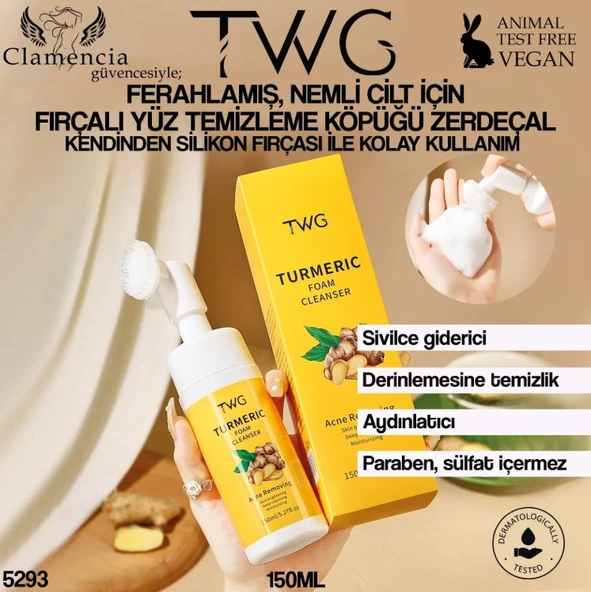 Clamencia TWG Turmeric (Zerdeçal) Fırçalı Yüz Temizleme Köpüğü 150ml ürün görseli 1