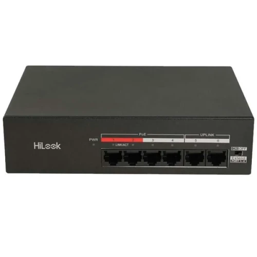 HILOOK NS-0106MP-35B, 4 Port, Megabit, PoE 35W, 2 Port Megabit Uplink, Yönetilemez, Masaüstü Switch ürün görseli 1