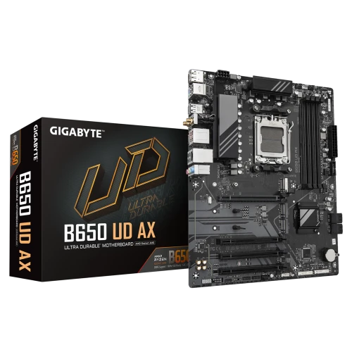 GIGABYTE B650 UD AX, 4xDDR5, 3xM.2, DP, HDMI, Type-C, Wi-Fi 6E, Bluetooth v5.3, AM5 Soket GAMING Anakart ürün görseli 1