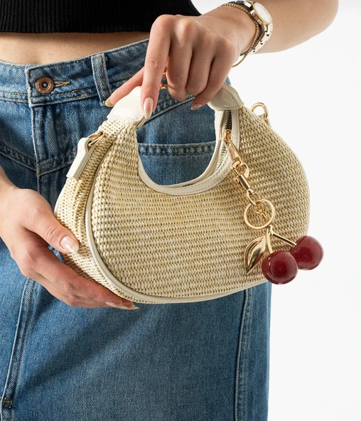 Lisbond Elegance Hasır Krem Charm Hediyeli Kadın El Ve Omuz Çantası ürün görseli 1