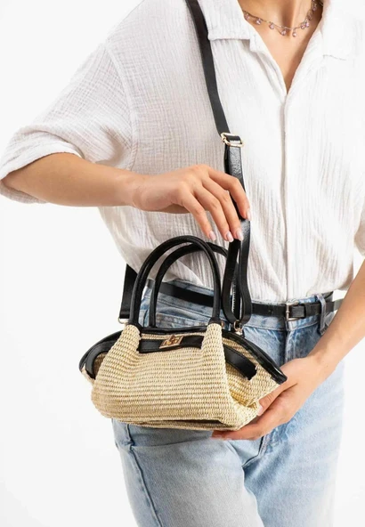 Lisbond Elegance Lucy Model Hasır Siyah Kadın El Ve Omuz Çantası ürün görseli 1