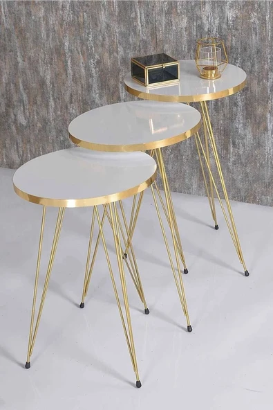 Zigon Sehpa Gold Beyaz Tel Ayak - Resim 2
