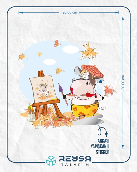 Sonbahar Resim Çizen İnek Sticker - Resim 2