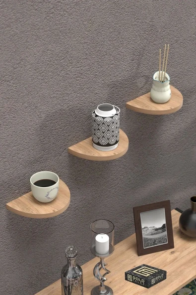 Duvar Rafı Dekoratif 3 Adet Çiçeklik Oval Ceviz ürün görseli 1
