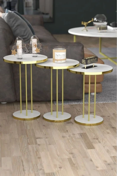 Zigon Sehpa Terra Gold Beyaz - Resim 2