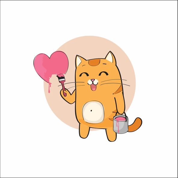 Kalbi Boyayan Kedi Sticker ürün görseli 1
