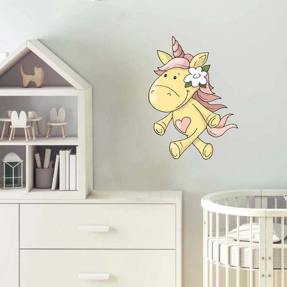 Sarı Unicorn Duvar Sticker - Resim 2