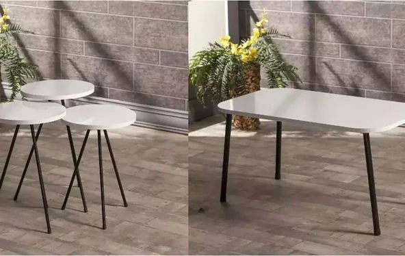 Zigon Sehpa Ve Orta Sehpa Set Kr Metal Beyaz ürün görseli 1