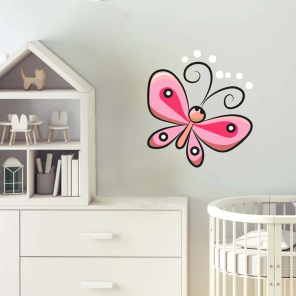 Pembe Çizim Kelebek Sticker - Resim 2