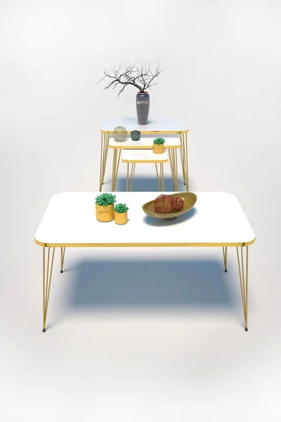 Zigon Sehpa Kr Ve Orta Sehpa Kr Set Gold Beyaz Tel 1109 ürün görseli 1