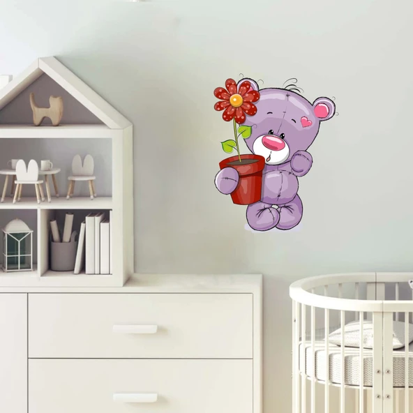 Kırmızı Çiçekli Ayıcık Sticker - Resim 2