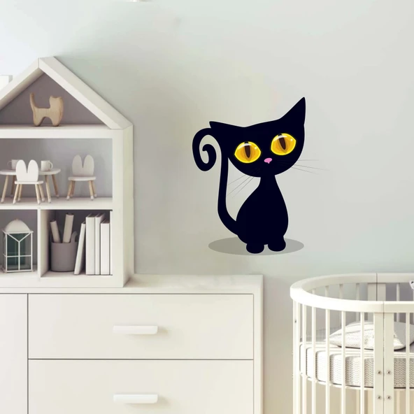 Kara Kedi Duvar Sticker - Resim 2