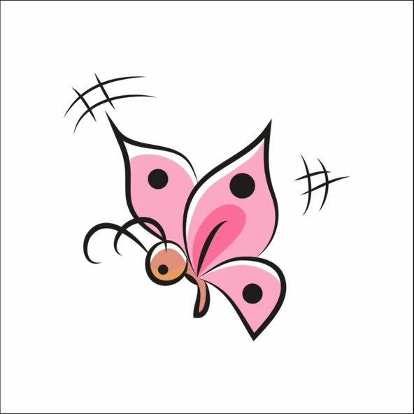 Pembe Çizim Kelebek Sticker ürün görseli 1