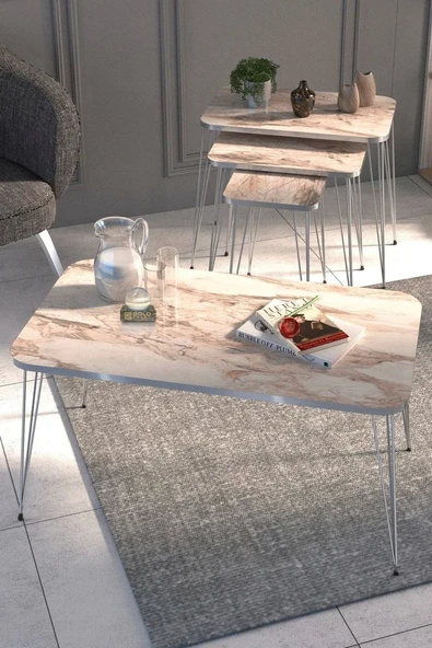 Zigon Sehpa Kr Ve Orta Sehpa Kr Set Gümüş Efes Tel ürün görseli 1