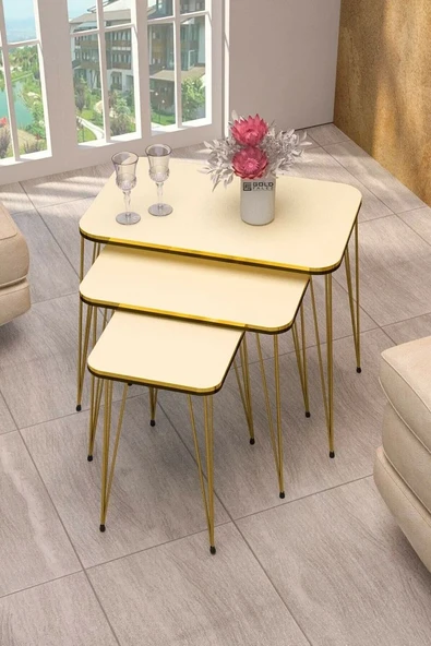 Zigon Sehpa Kr Çift Gold Krem Tel  1030 - Resim 2
