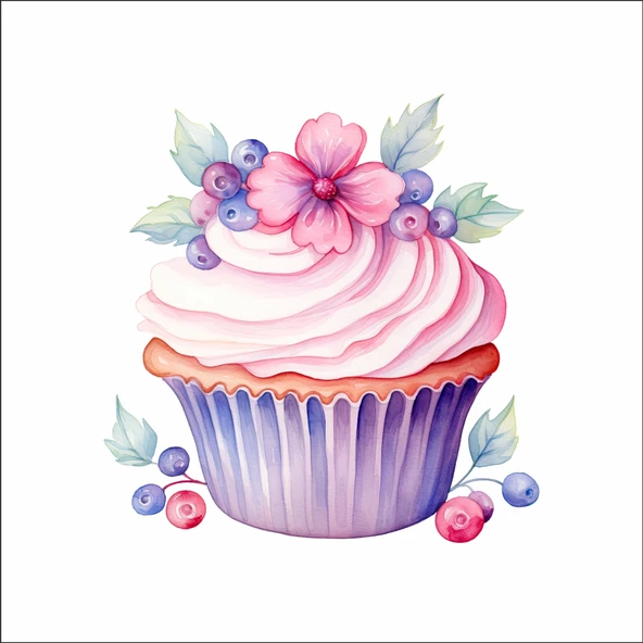 Çiçekli Cupcake Duvar Stickerı ürün görseli 1