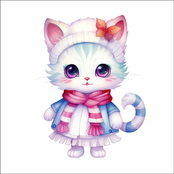 Pembe Fiyonklu Tatlı Kedi Duvar Stickerı ürün görseli 1