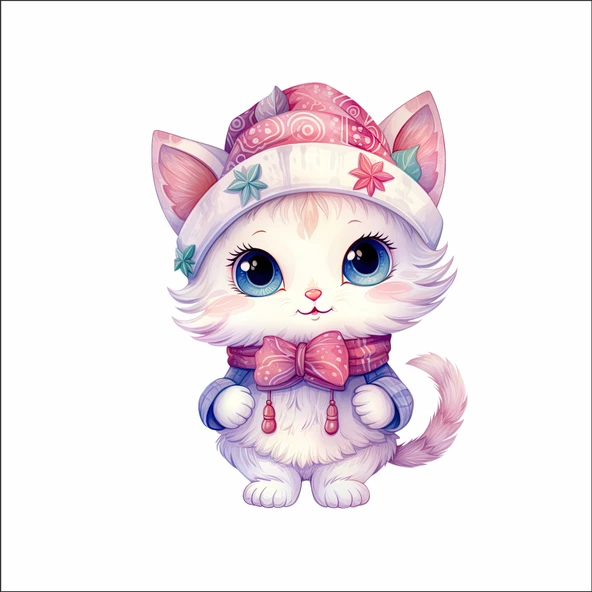 Kışlık Şapkalı Kedi Duvar Stickerı ürün görseli 1