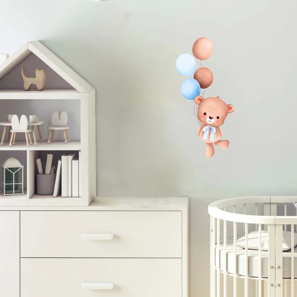 Renkli Balonlu Neşeli Ayıcık Duvar Stickerı - Resim 2