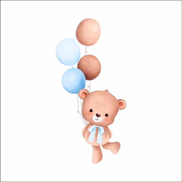 Renkli Balonlu Neşeli Ayıcık Duvar Stickerı ürün görseli 1
