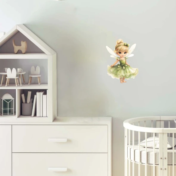 Yeşil Peri Kanatlı Kız Duvar Stickerı - Resim 2