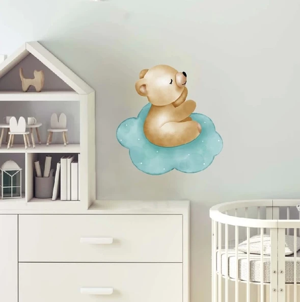 Bulut Üzerinde Uyuyan Ayıcık Duvar Stickerı - Resim 2
