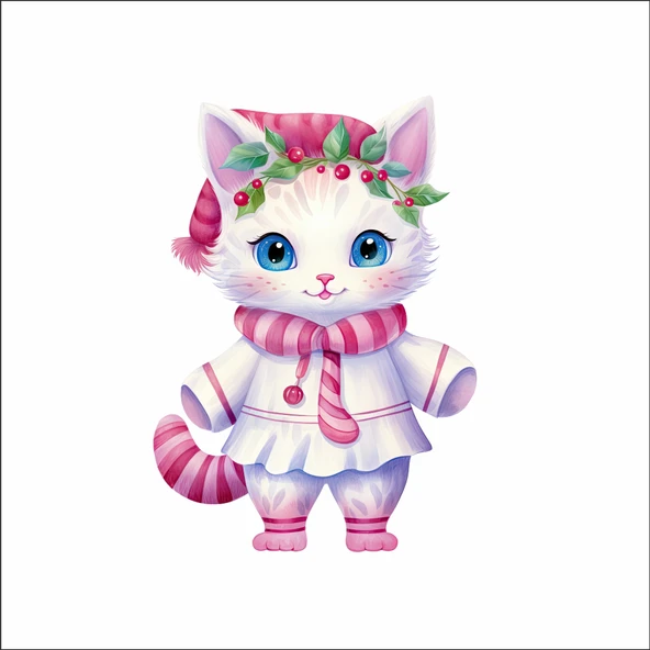 Sevimli Noel Kedisi Duvar Stickerı ürün görseli 1