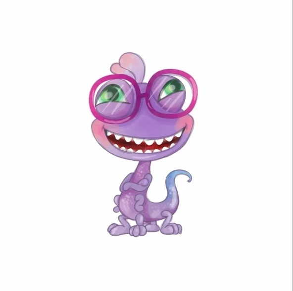 Gözlüklü Mor Dinozor Karakter Duvar Stickerı ürün görseli 1