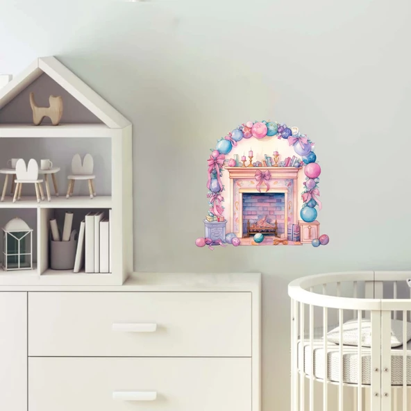 Yılbaşı Temalı Şömine Duvar Stickerı - Resim 2
