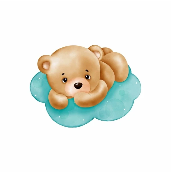 Mavi Bulut Üzerinde Yatan Ayıcık Duvar Stickerı ürün görseli 1