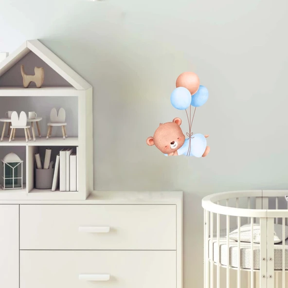 Uyuyan Ayıcık ve Balonlar Duvar Stickerı - Resim 2