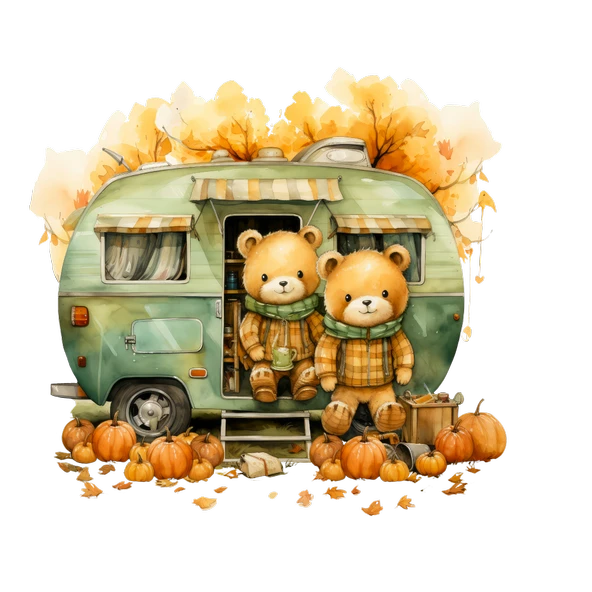 İki Ayıcık ve Kabaklı Karavan Duvar Stickerı - Resim 2