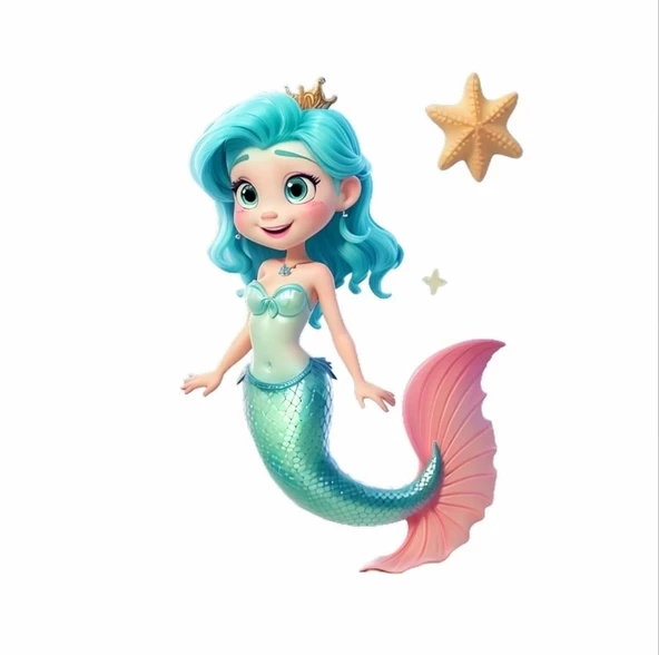 Deniz Kızı ve Deniz Yıldızı Duvar Stickerı ürün görseli 1