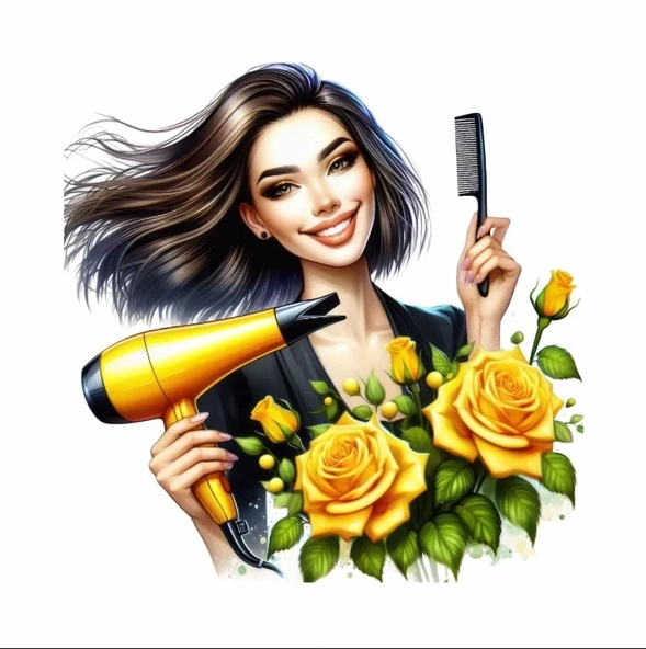 Sarı Güllü Kuaför Kız Duvar Stickerı ürün görseli 1