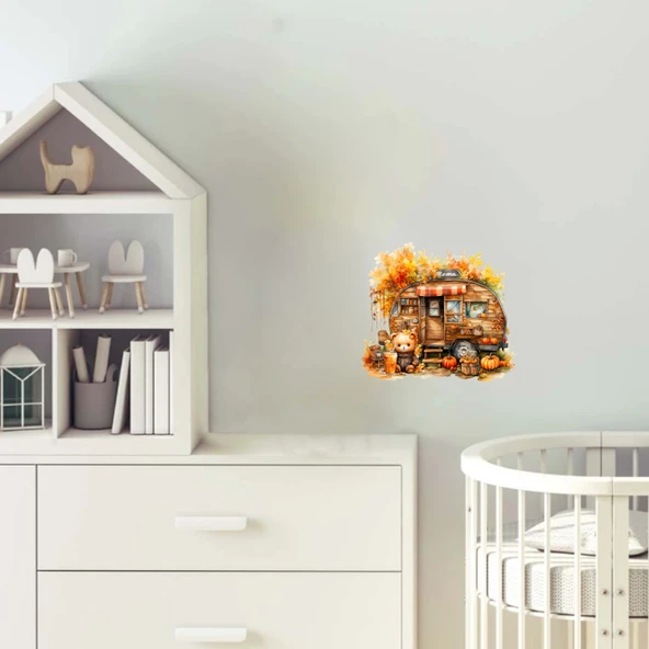 Kahve Molası Veren Ayıcık ve Karavan Duvar Stickerı ürün görseli 1