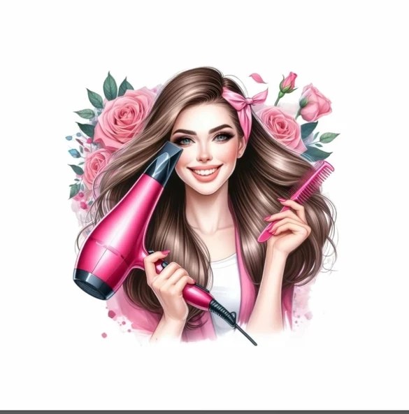 Pembe Fiyonklu Kuaför Kız Duvar Stickerı ürün görseli 1