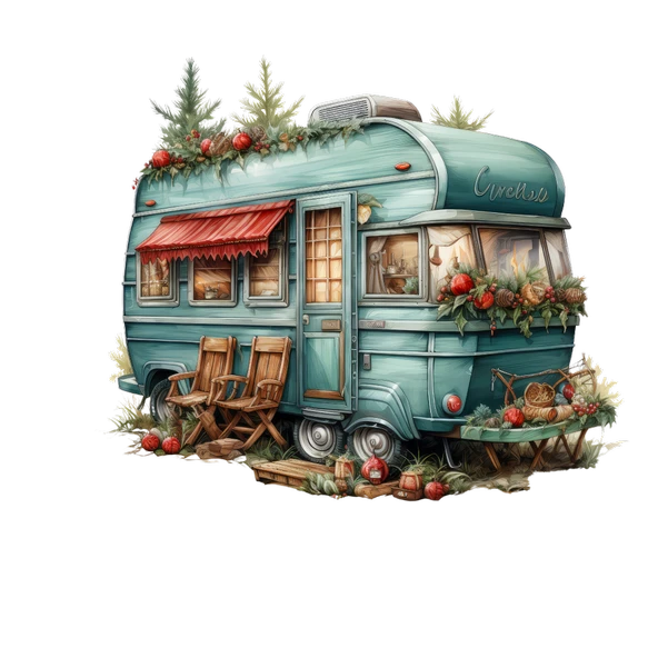 Kamp Ateşli Çam Ağaçlı Karavan Stickerı - Resim 2