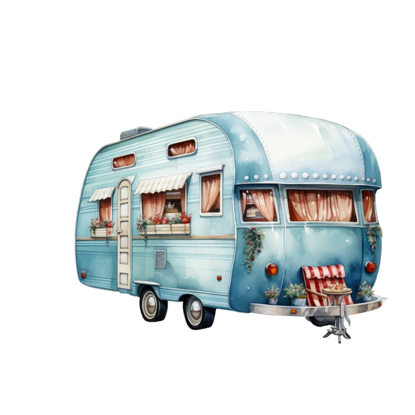 Vintage Mavi Karavan Duvar Stickerı - Resim 2