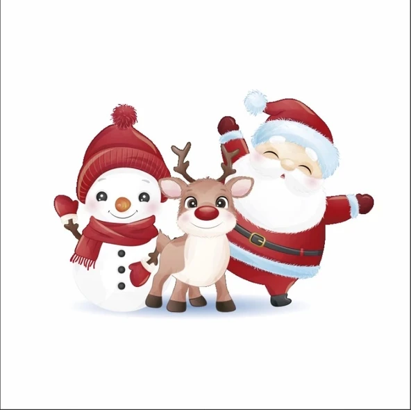 Noel Baba Geyik ve Kardan Adam Duvar Sticker ürün görseli 1