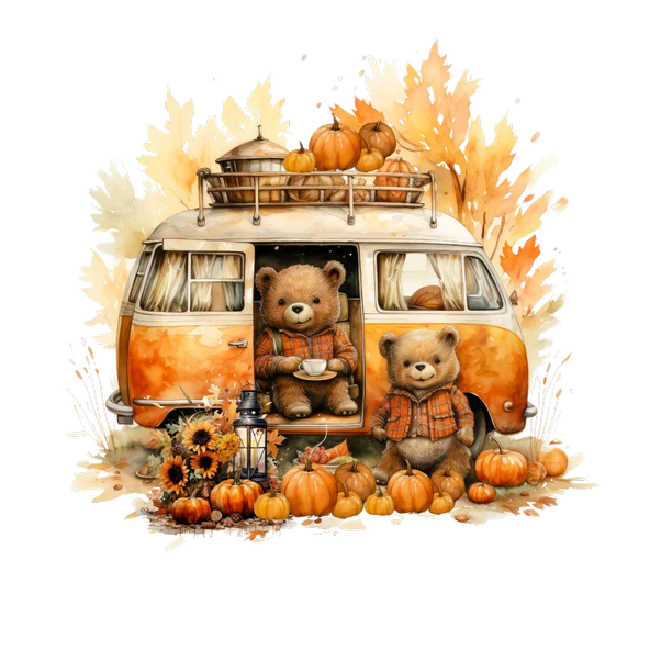 Kamp Yapan Ayıcıklar Karavan Stickerı - Resim 2