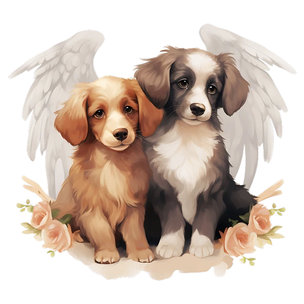 Kanatlı İki Köpek ve Çiçekler Duvar Stickerı - Resim 2