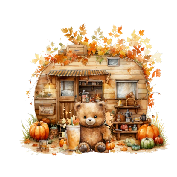 Sonbahar Ayıcığı ve Karavan Duvar Stickerı - Resim 2
