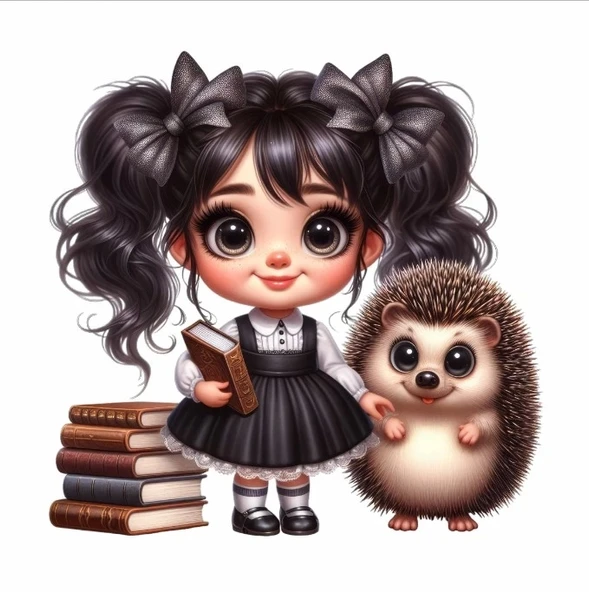 kitap Okuyan Kız ve Kirpi Duvar Sticker'ı ürün görseli 1