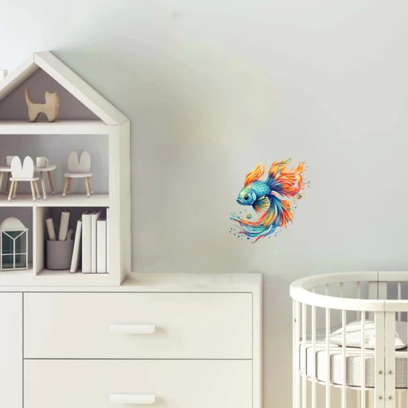 Mavi-Turuncu-Sarı Beta Balığı Duvar Stickerı ürün görseli 1
